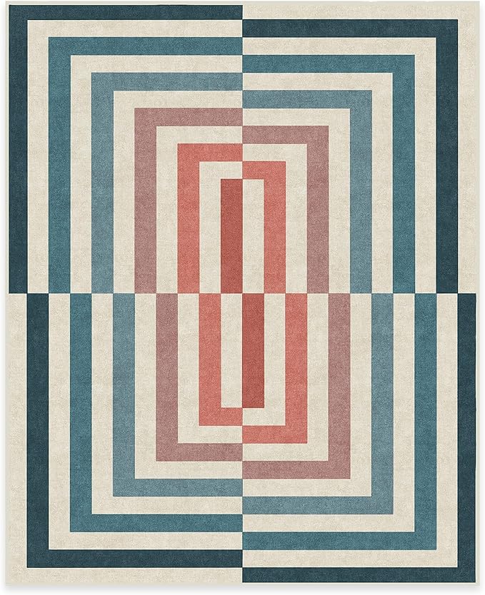 RUGGABLE x Jonathan Adler Washable Modern Area Rug – Op Art Teal 8x10, Stain-Resistant, Non-Slip – Large Machine Washable Rugs for Living Room, Bedroom, Hallway, Entryway & Office–with Cushioned Pad
