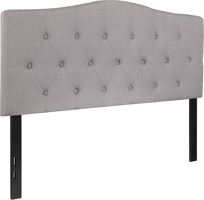 EMMA + OLIVER Arched Button Tufted Full Size Headboard in Light Gray Fabric