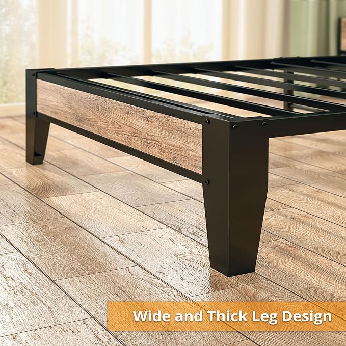 LIKIMIO Twin Bed Frames, Storage Headboard with Charging Station, Solid and Stable, Noise Free, No Box Spring Needed, Easy Assembly (Walnut and Beige)