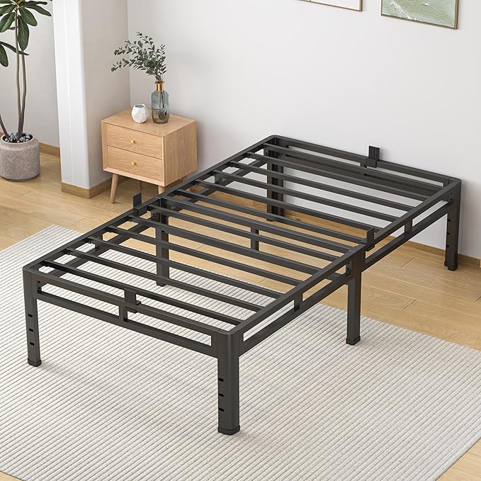 NKZ Twin Size Bed Frame 20 Inch, Metal Bed Frame & Box Spring 2 in 1 Platform with Round Corner Legs, 4000lbs Weight Capacity Reinforced Metal Frame, Headboard Hole, Noise-Free, Easy Assembly