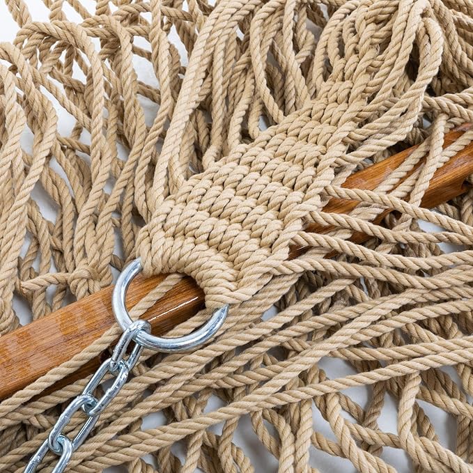 Original Pawleys Island 15DCTAN Presidential Tan DURACORD Rope Hammock w/Extension Chains & Tree Hooks, Handcrafted in The USA, Accommodates 2 People, 450 LB Weight Capacity, 13 ft. x 65 in.