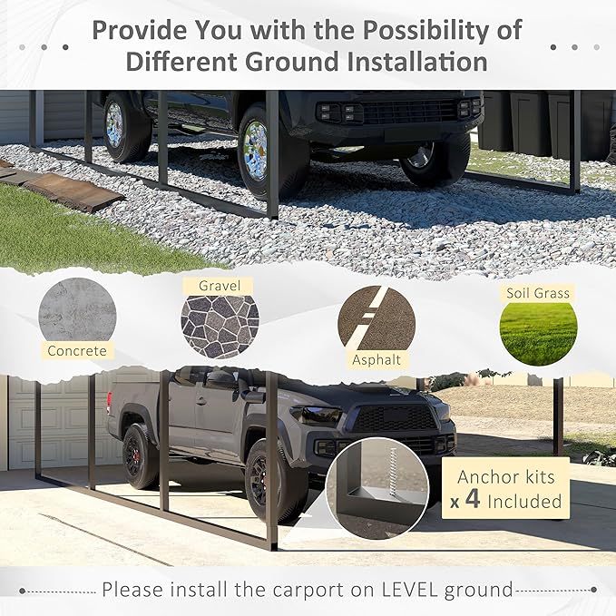 MUPATER Outdoor Carport Canopy 10' x 15', Metal Carport Tent Heavy Duty, Garage Car Shelter Shade with Metal Roof, Frame and Bolts for Car, Truck and Boat, Grey and Silver