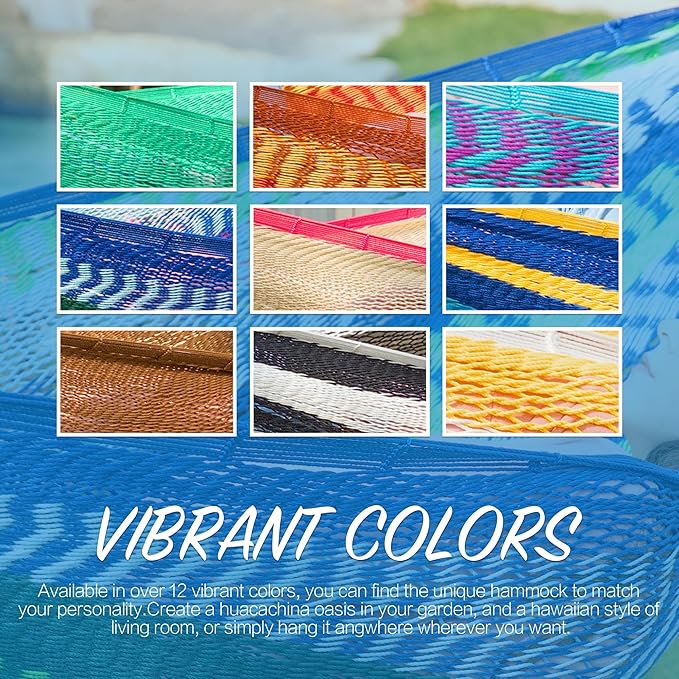 PNAEUT Mayan Hammock, Handwoven XL Thick Soft Rope Hammocks for Outdoor Indoor, Max 600 lbs Capacity, Tree Straps & Carabiners Included (Lake Superior)