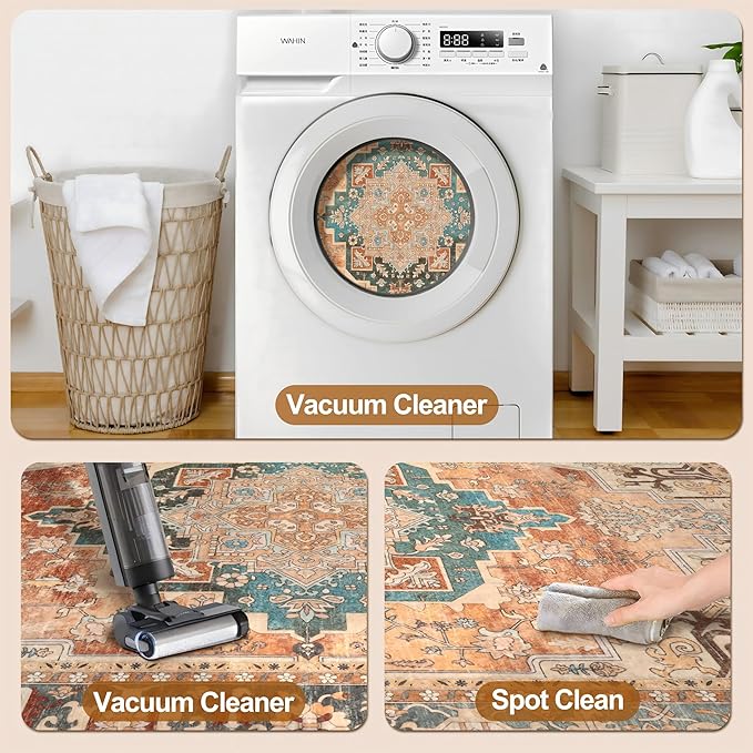 Tangsoo 2x3 Small Rug for Entryway, Washable Rugs Vintage Non Slip Small Area Rug, Indoor Front Door Rug, Print Distressed Door Mat Carpet, Soft Low Pile Rugs for Entry Entrance Kitchen Bedroom