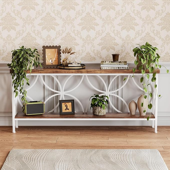 LITTLE TREE Sofa Table, 70.9 Inch Industrial Behind Couch Table with Storage Shelves, Narrow Long Console Table for Entryway, Living Room, Foyer, Hallway, Office