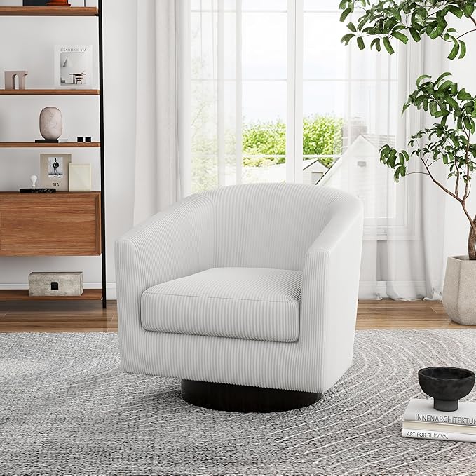 UIXE Swivel Accent Chair, Upholstered Corduroy Barrel Chair for Living Room, Small Single Sofa Bedroom Reading Seat, Set of 2, Beige