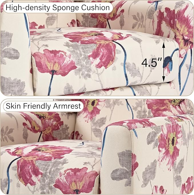 Accent Chairs, Modern Linen Blend Arm Chair for Living Room, Bedroom, Comfy High-Resilient Sponge Reading Chair for Small Spaces (Pattern Pink Floral, Set of 2)