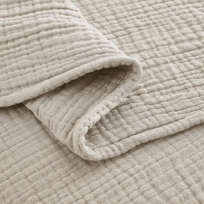 100% Cotton Muslin Throw XL Blanket (50" x 70") – A Luxuriously Soft, 4-Layer Lightweight and Breathable Gauze Blanket, Perfect for Year-Round use on beds, couches (Khaki, Throw XL)