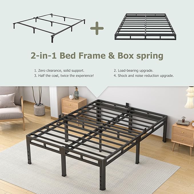 NKZ King Size Bed Frame 20 Inch, Metal Bed Frame & Box Spring 2 in 1 Platform with Round Corner Legs, 4000lbs Weight Capacity Reinforced Metal Frame, Headboard Hole, Noise-Free, Easy Assembly
