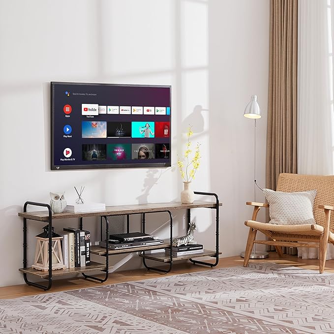 VECELO TV Stands for 65 Inch,Entertainment Center/Media Console Table with Adjustable Storage Shelves for Living Room/Bedroom,Grey