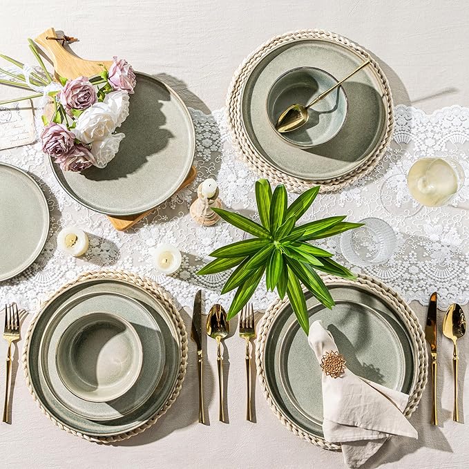 AmorArc Ceramic Dinnerware Sets,Round Reactive Glaze Stoneware Plates and Bowls Set,Highly Scratch Resistant | Dishwasher & Microwave Safe Dishes,Service for 6 (18pc)