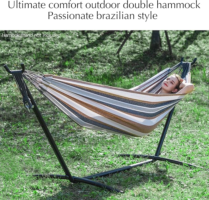 PNAEUT Double Hammocks for Outside, Replacement Outdoor Tree Hammock for Indoor Patio Porch Garden (Coffee, Medium)