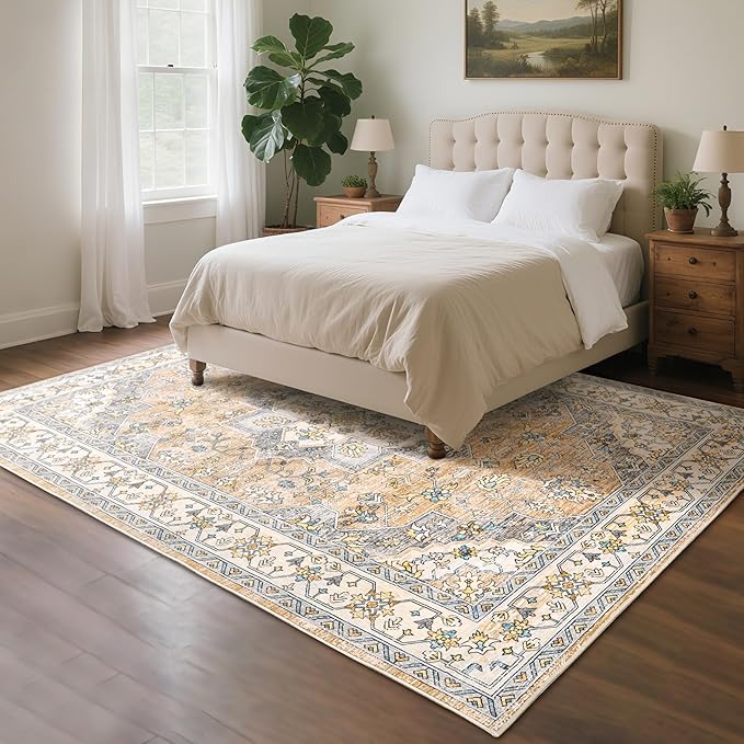 8x10 Area Rug for Living Room, Modern Washable Rug Non Slip Low Pile Large Area Rugs for Living Room, Bedroom, Farmhouse, Dining Room,Beige