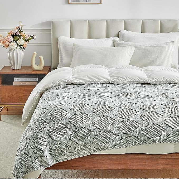 Longhui bedding Chunky Cotton Knit Throw Blanket for Couch, Sofa, Bed, or Chair, Decorative Breathable Fall Cable Knit Blanket 51 x 63 Inches, Grey