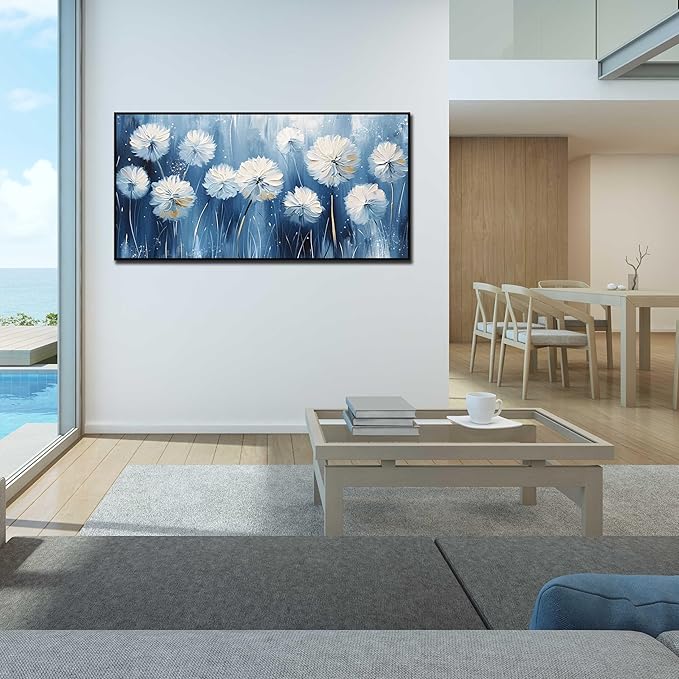 Dandelion Art Wall Decor -Flower Wall Art for Bedroom - Large Picture Frames for Wall Size 29"x 59"