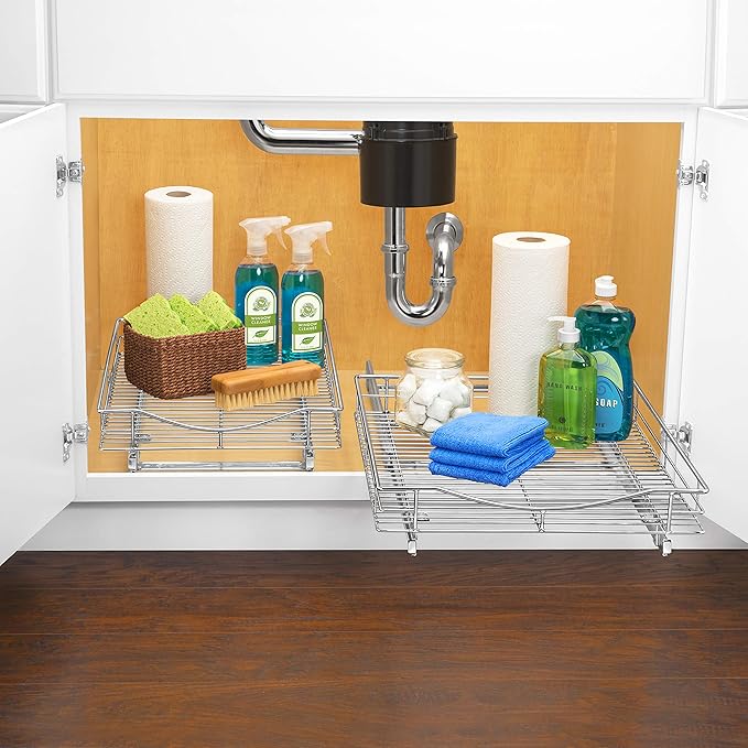 LYNK PROFESSIONAL® Pull Out Cabinet Organizer, 17" x 18" Slide Out Drawers for Kitchen Cabinets - Sliding Pull-Out Pantry Shelves – Home Shelf Organizers - Lifetime Ltd. Warranty, Chrome