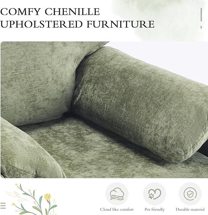 39" Modern Chenille Oversized Armchair,Wide Accent Chair, Mid Century Single Sofa Chairs, Comfy Upholstered Reading Chair for Living Room, Bedroom, and Apartment (Green)