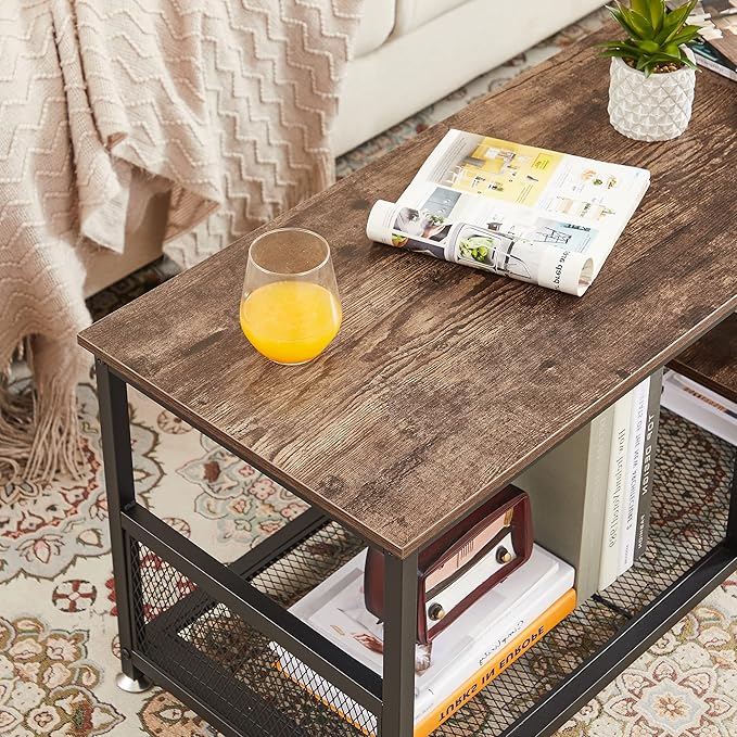 VECELO Industrial TV Stand for Televisions up to 70 Inch, 62" Entertainment Center with Open Storage Shelves for Living Room/Bedroom, 3 Tiers Media Console Table with Metal Frame, Brown, 62 Inches