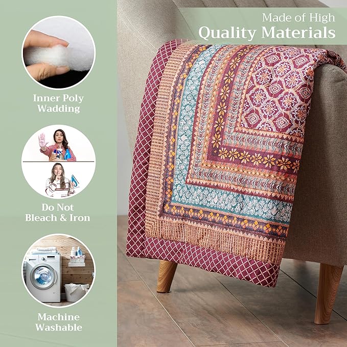 Maison d' Hermine Throw Blanket for Couch Lightweight Soft Warm Breathable Cotton Throw Blankets for Bed Girls Boys Women Men Gifts Sofa Travel Living Room Chair Bedding (60"x80", Fair Isle)