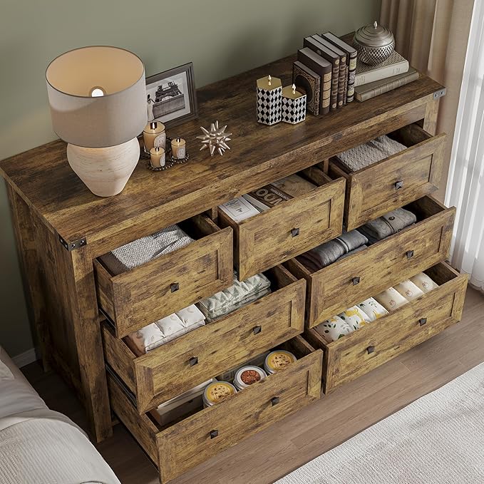 7-Drawer Dresser, Modern Wooden Storage Chest of Drawers, Dresser TV Stand, Wood Drawer Organizer with Metal Handles for Bedroom, Living Room, Hallway