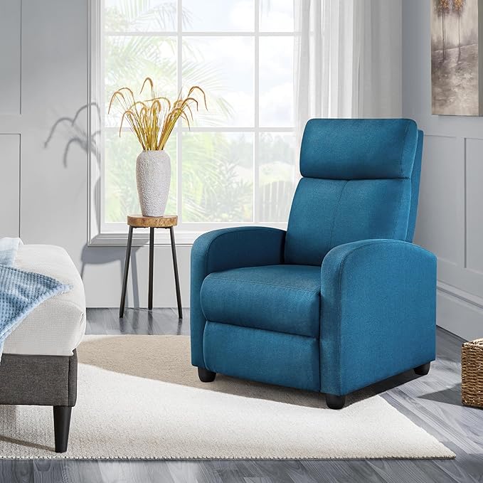 Yaheetech Fabric Recliner Sofa Modern Single Recliner Sofa Home Theater Seating with Thick Seat Cushion, Backrest and Pocket Spring, Blue