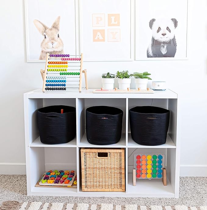 OrganiHaus Set of 3 Woven Baskets for Organizing | Cute Black Storage Basket for Toys & Cloths | Cotton Rope Basket for Decor | Shoe Basket Organizers & Storage | Decorative Storage Baskets & Bins