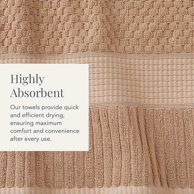 NY Loft 100% Cotton Hand Towel 6 Pack Hand Towel Set | Super Soft & Absorbent Quick-Dry Hand Towels 16" x 28" |Textured and Durable Cotton | Trinity Collection (6 Pack Hand Towel, Light Taupe)