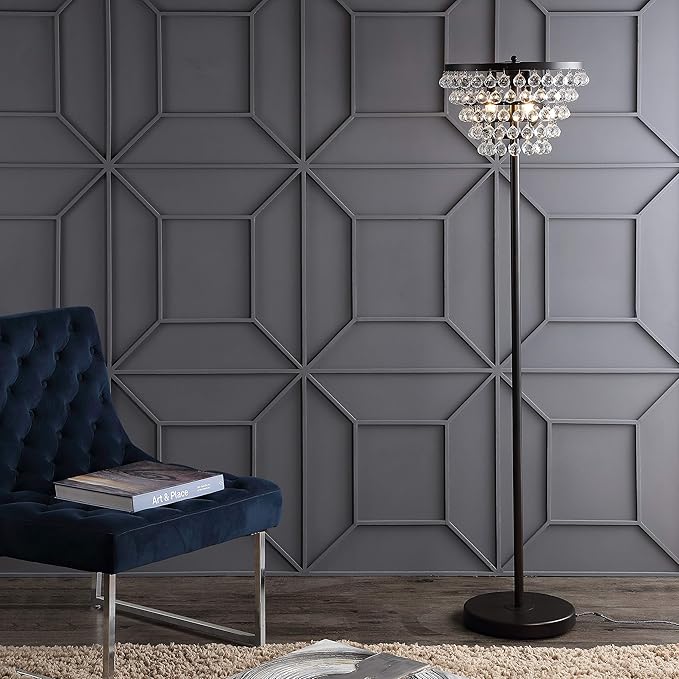 JONATHAN Y JYL9005A Jemma 60" Crystal/Metal LED Floor Lamp, Contemporary, Modern, Transitional, Elegant, Office, Living Room, Family Room, Dining Room, Bedroom, Hallway, Foyer, Bronze/Clear