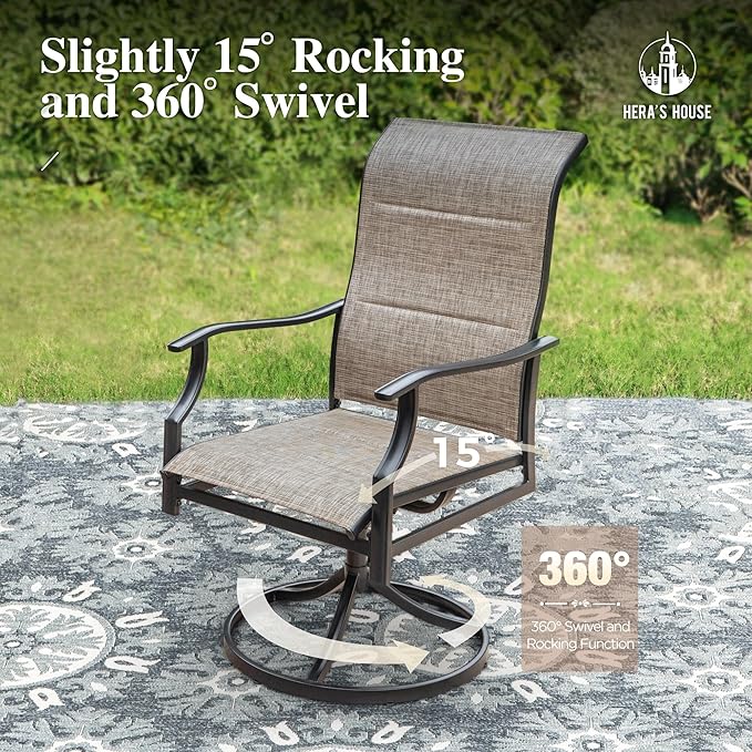 HERA'S HOUSE Outdoor Patio Dining Set of 9, 9 Piece Outdoor Table and Chairs Set of 1 Extendable Large Patio Table and 8 Quick Dry Textilene Swivel High Back Rocking Chairs for Lawn, Park, and Garden