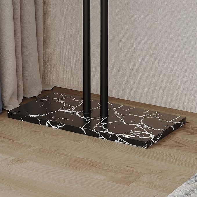 Double-pole Coat Rack Freestanding, Modern Metal Coat Racks Hanger Stand with 5 Hooks and Natural Marble Base, for Bedroom, Office, Hallway, Entryway, Living Room, Black