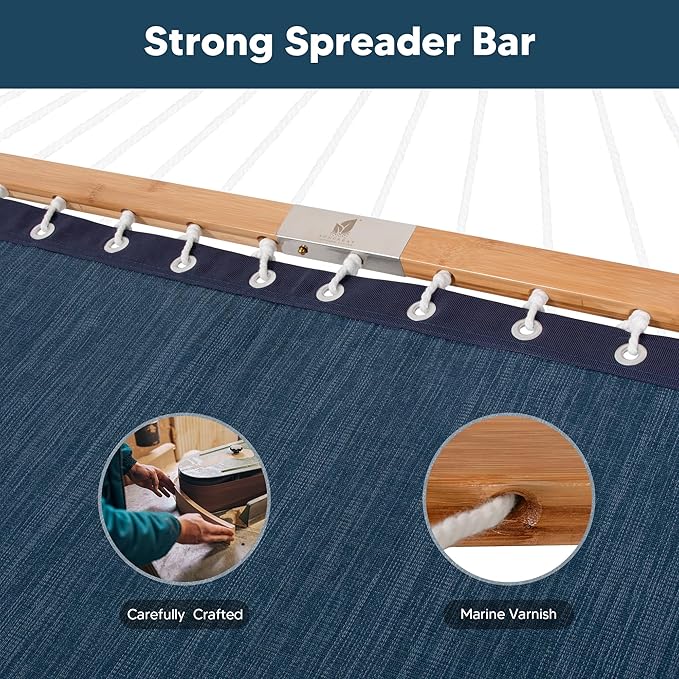 SUNCREAT Hammocks Two Person Tree Hammock, Heavy Duty Hammock for Poolside, Garden, Backyard, Patio, 450lbs Capacity, Navy