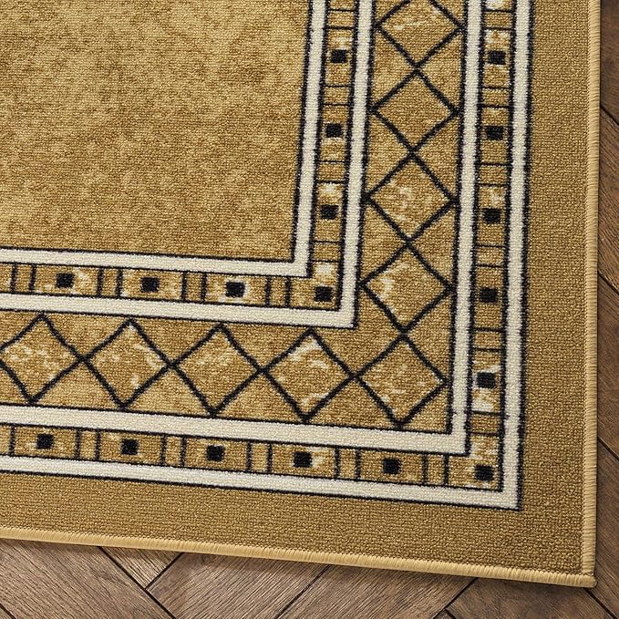 Antep Rugs Alfombras Modern Bordered 5x7 Non-Skid (Non-Slip) Low Profile Pile Rubber Backing Indoor Area Rugs (Brown, 5' x 7')