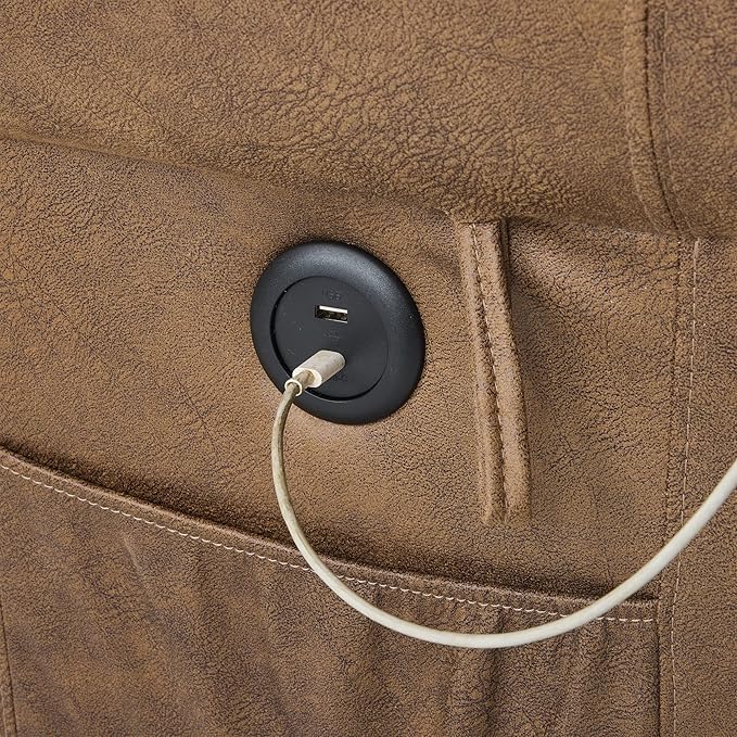 FLEXISPOT Power Lift Recliner Chair for Elderly with Massage & Heat, Faux Leather Electric Reclining Chair for Seniors with USB Ports, Cup Holders & Side Pockets(Medium Size,Camel Brown