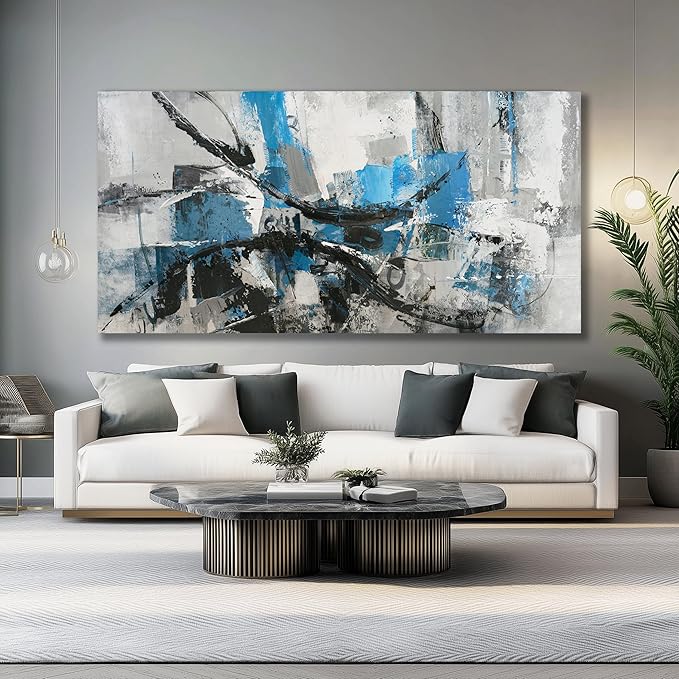 Belmrxne Abstract Wall Decor Blue and Gray Wall Art Trendy Room Decor Personalized Artwork for Living Room Bedroom Dining Room Office Home Decor 24x48 Inch