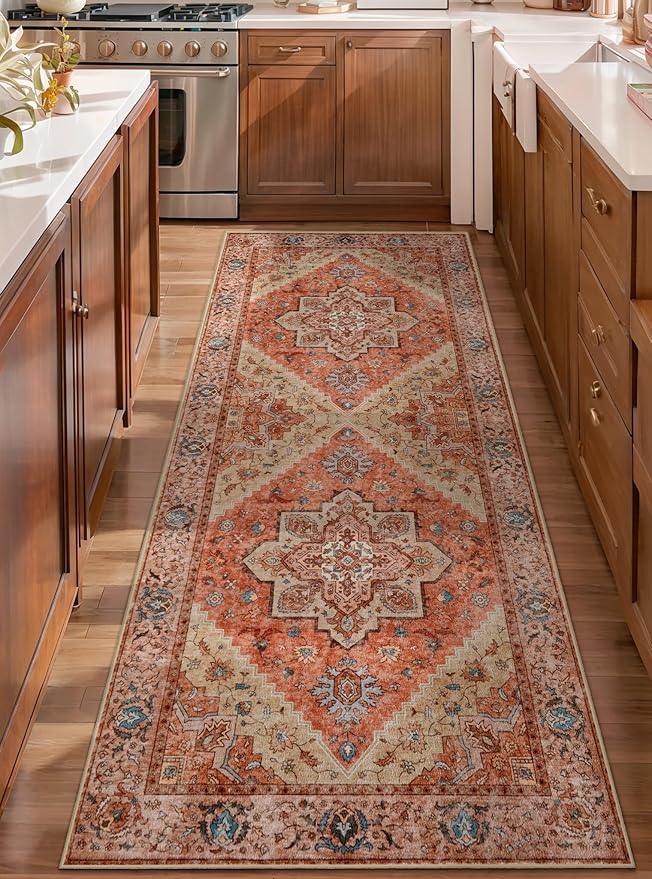 Tangsoo 2x6 Washable Runner Rug for Hallways, Non Slip Vintage Runner Rug, Soft Low Pile Long Runner, Print Distressed Carpet Runners for Kitchen Bedroom Entryway Bathroom Living Room