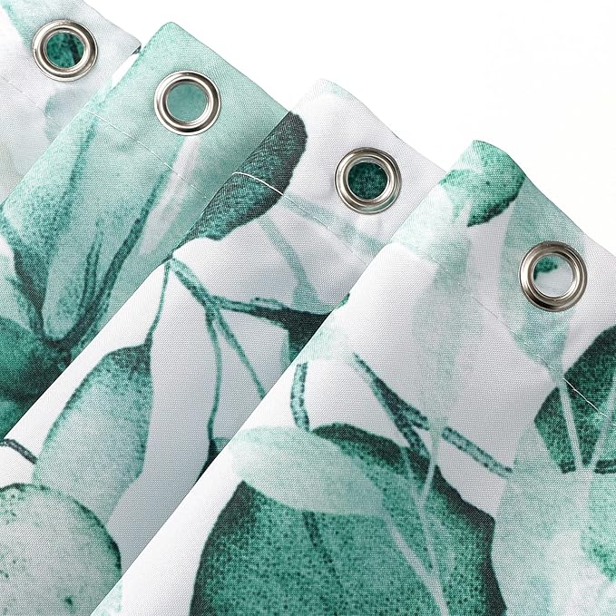 Gibelle Extra Long Shower Curtain 72 x 84, Teal Floral Shower Curtain for Bathroom, Watercolor Plant Eucalyptus Leaves Fabric Shower Curtain Set with Hooks