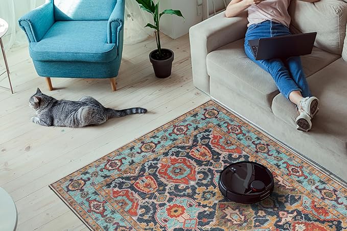Keen Home Design 4x6 Rug - Machine Washable Area Rug with Non-Slip Backing, Ideal for Living Room, Dining Room, Bedroom - Vintage, Easy Clean, Durable, Low Pile Rug - (4' x 6')