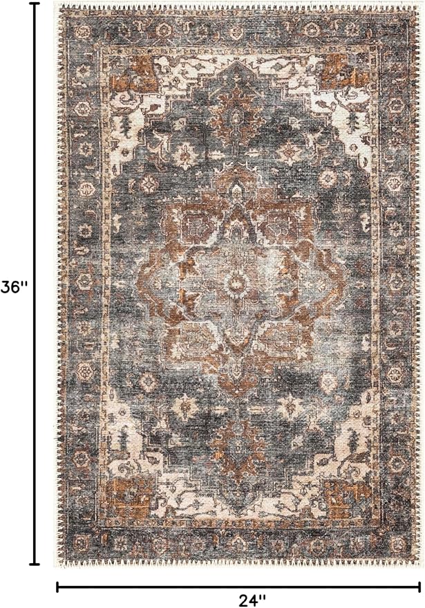 Keen Home Design 2x3 Rug - Machine Washable Entry Rug with Non-Slip Backing, Ideal for Enteryway, Kitchen, Bathroom, Laundry Room - Vintage, Easy Clean, Durable, Low Pile Rug - (2' x 3')
