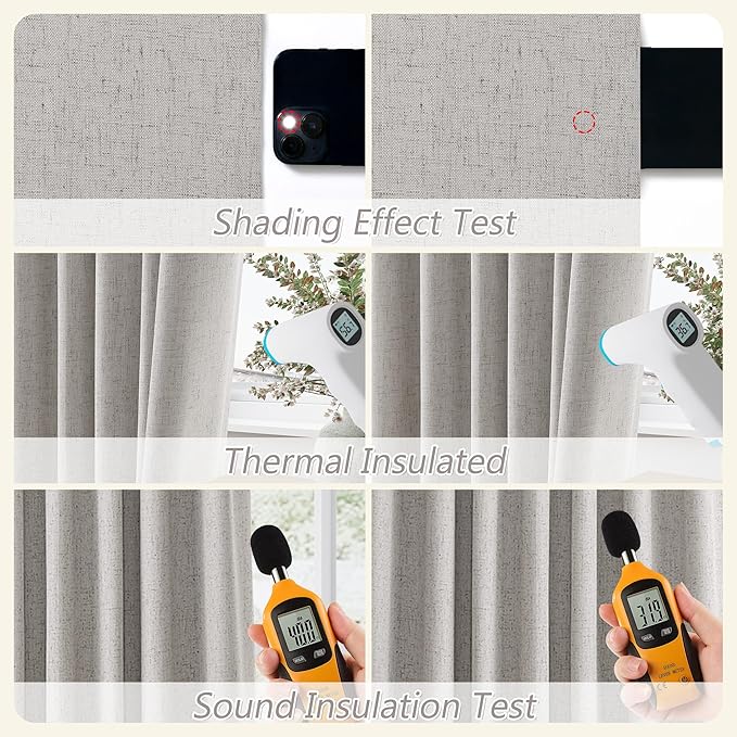 Guken Sliver Blackout Curtains 84 Inch Length 2 Panels Set for Living Room Bedroom Back Tab Thermal Insulated 100% Black Out Linen Drapes Room Darkening Window Curtains 84 Inches Long Sliver