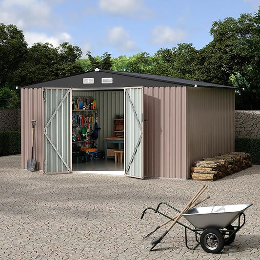 10x12 FT Metal Storage Sheds Outdoor, Metal ToolShed with Lockable Door, Metals Yard Sheds Metals Garden Shed Kit, MetalUtility Sheds Buildings with Air Vent for Backyard Garden Patio Lawn