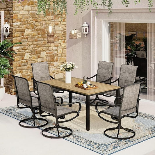 MFSTUDIO Patio Dining Set for 6, Patio Table and Chairs Set with Umbrella Hole, 7 Piece Outdoor Dining Set for Deck Backyard Garden