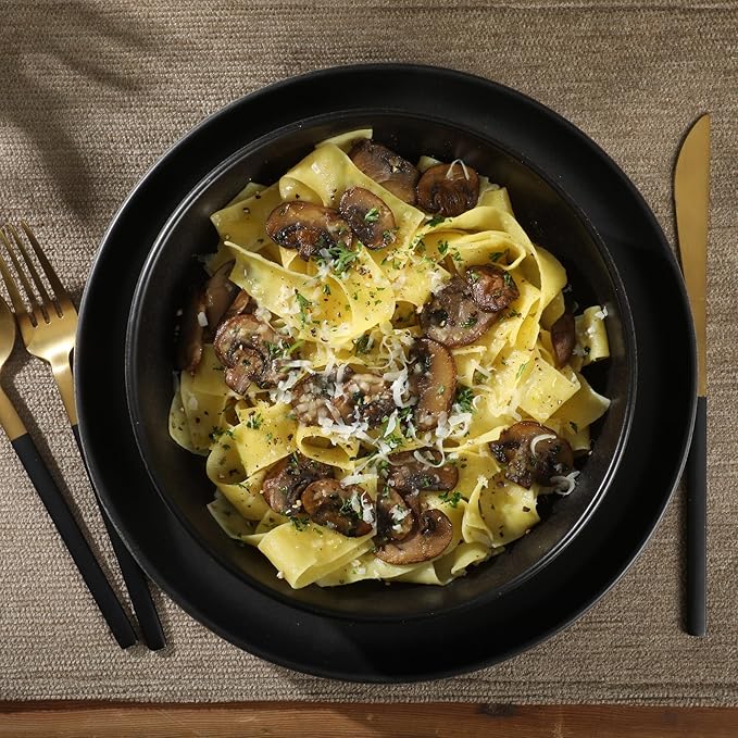 Gibson Elite Pasco 16 Piece (Service for 4) Plates and Bowls Double Bowl Reactive Glaze Dishes Stoneware Ceramic Dinnerware Set - Black