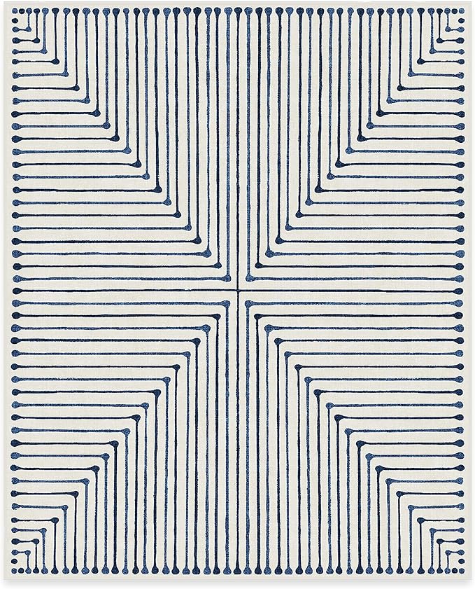 RUGGABLE x Jonathan Adler Machine Washable Modern Area Rug – Inkdrop Slate Blue 8x10, Stain-Resistant, Non-Slip – Large Rugs for Living Room, Bedroom, Hallway, Entryway & Office–with Standard Pad