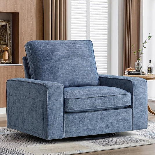 ABAKAN Chenille Sofa Swivel Chair for Living Room with Removable Backrest, Modern Accent Style Living Room Chair for Office/Library/Bedroom/Lounge,Blue