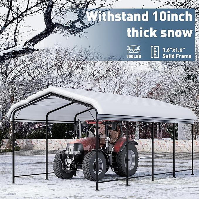 SUNBURY 10x20 FT Carport, Heavy Duty Car Port Canopy with Galvanized Steel Roof, Outdoor Garage Car Shelter Shade with Heavier Metal Frame, for Car, Boat, Pickup and Tractors, Grey