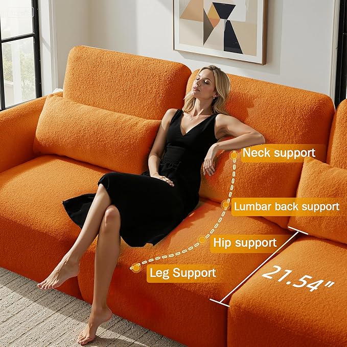 Sectional Sofa Couch, Modern Convertible U Shaped Sectional Couch with Ottoman, Modular Sectional Sofa Cloud Couches for Living Room (Orange, 4 Set + 2 Ottoman)