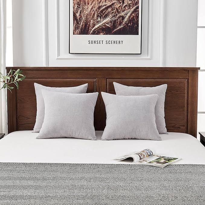 GAWAMAY Decorative Square Throw Pillow Covers 18"x18" Inch Set of 4, Super Soft Chenille Pillows Farmhouse Fall Pillowcase for Living Room Bedroom Sofa Couch Cushion Cover Light Grey 45x45cm