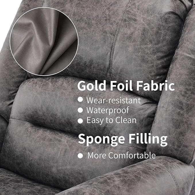 FLEXISPOT Power Lift Recliner Chair for Elderly with Massage & Heat, Faux Leather Electric Reclining Chair for Seniors with USB Ports, Cup Holders & Side Pockets(Medium Size,Charcoal Gray