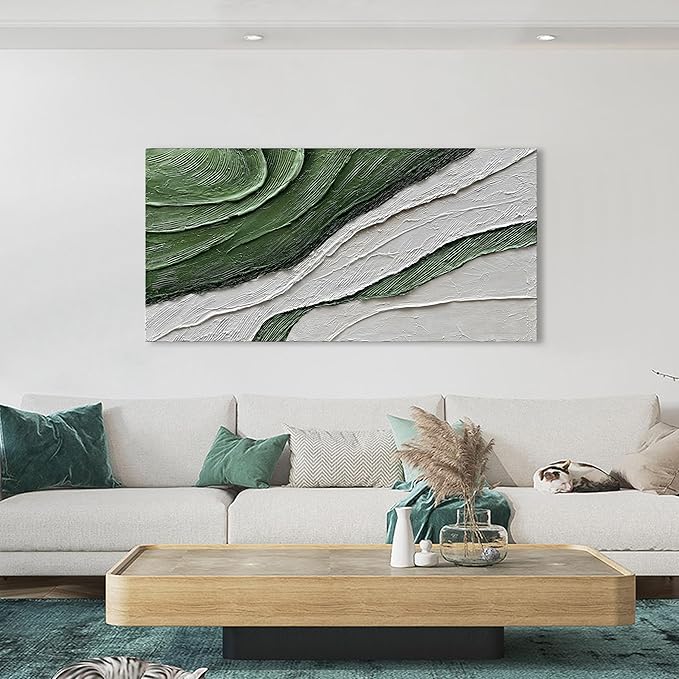 Art Hand-Painted Green Texture Oil Painting Modern Abstract Canvas Art Home Wall Decoration 24x48 inches