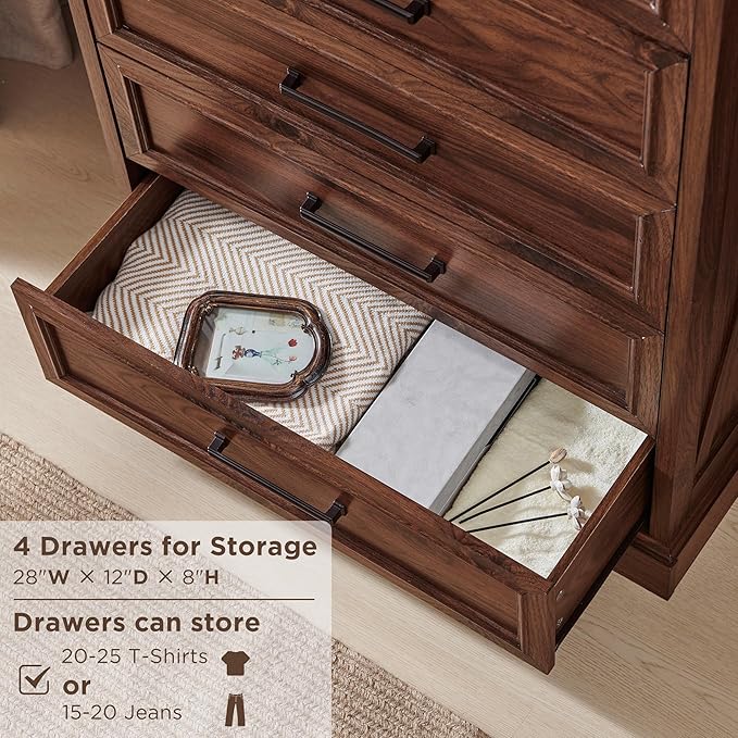 6 Drawer Dresser, Farmhouse Chest of Drawers for Bedroom, 44" Tall Dresser with Large Metal Handles, Wood Drawer Organizer for Living Room, Hallway, Closet - Brown